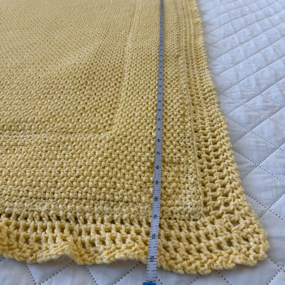 Handmade Yellow Crochet Baby Blanket – Elephant Appliqué Reversible 53” × 44”